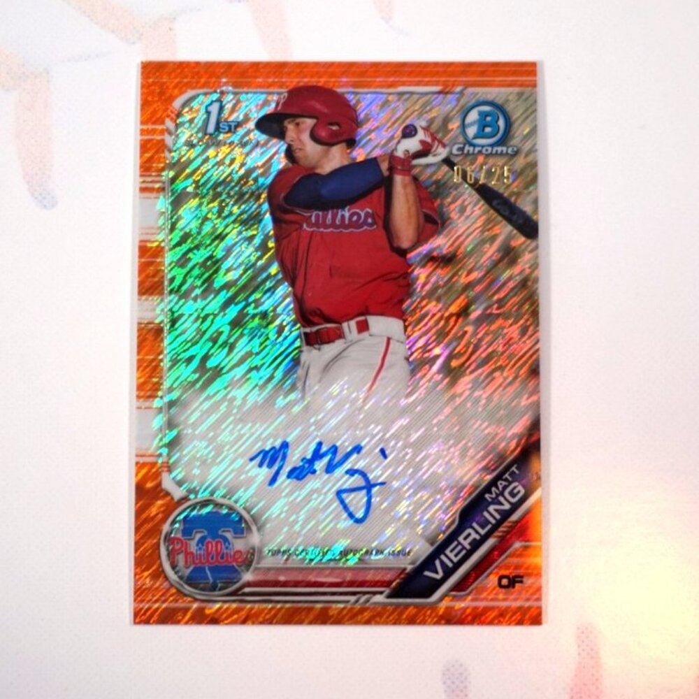 MATT VIERLING 2019 BOWMAN CHROME 1st ORANGE SHIMMER REFRACTOR AUTO /25 TIGERS
